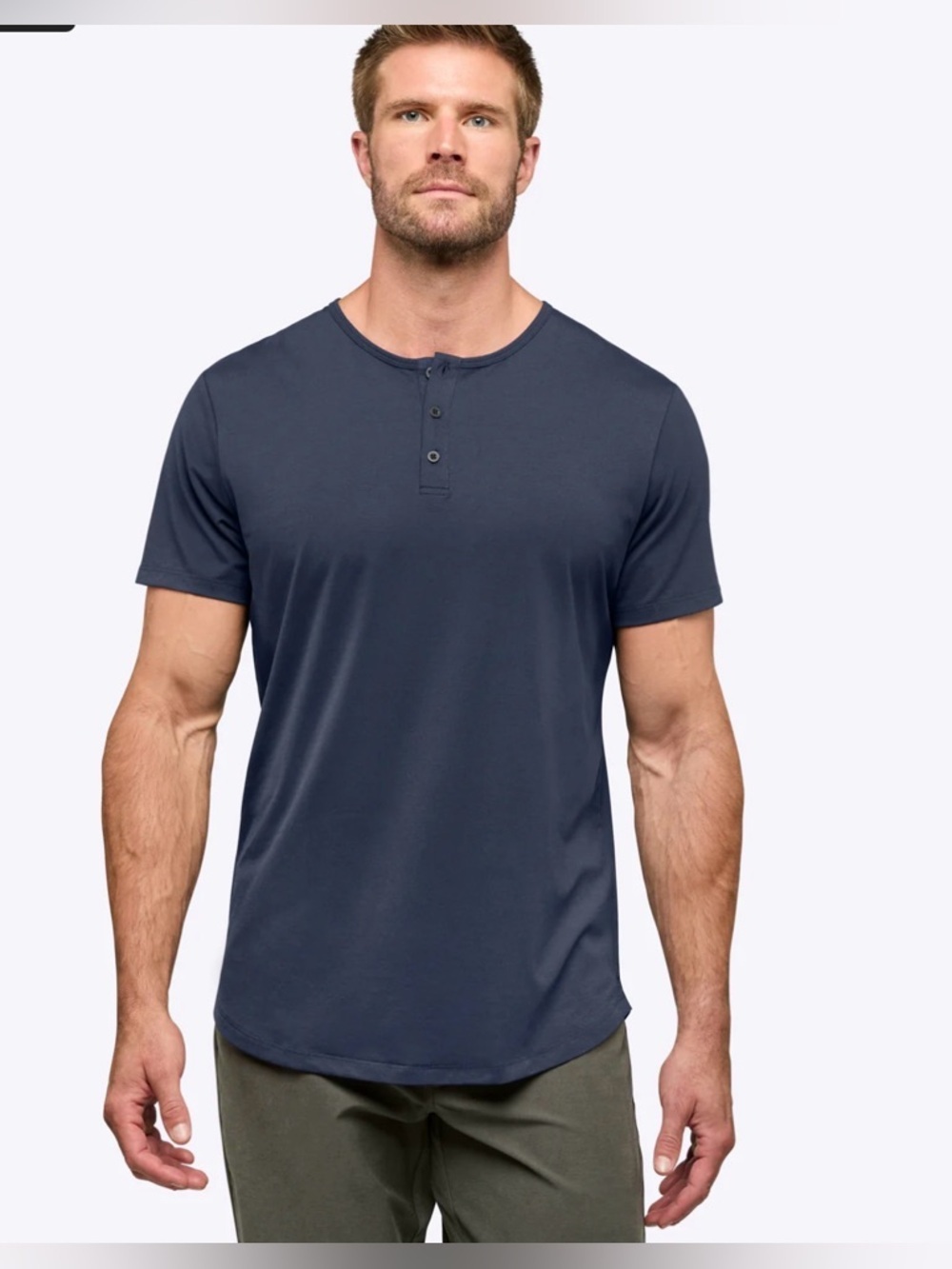 Cuts Clothing AO Henley Curve Hem Tee Shirt in Pacific Blue Size XL NWT
